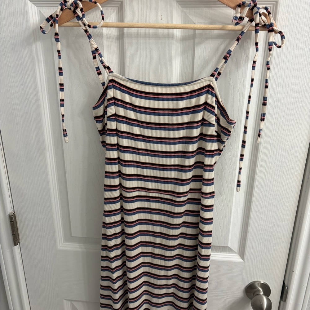 Glamorous Cream Mini Dress with Navy and Pink Stripes
